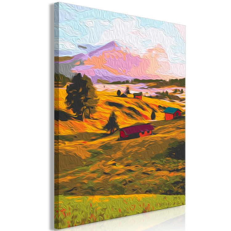 Wandbild zum Malen nach Zahlen Autumn Village - Landscape of a Sunny Valley against a Pink Sky 146538 additionalImage 7