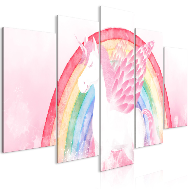 Bild auf Leinwand The Pink Power of the Unicorn - A Winged Animal Against a Rainbow Background 151438 additionalImage 2