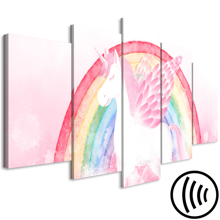 Bild auf Leinwand The Pink Power of the Unicorn - A Winged Animal Against a Rainbow Background 151438 additionalImage 6