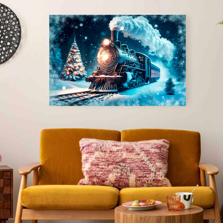 Poster Christmas Locomotive - A Train Traveling Through a Snowy Forest at Night 151868 additionalImage 11