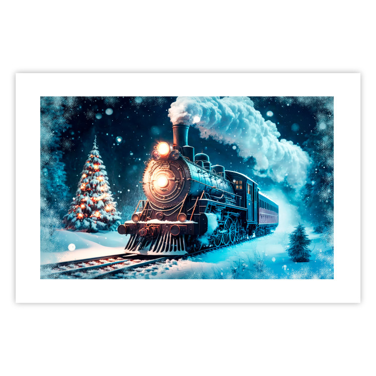 Poster Christmas Locomotive - A Train Traveling Through a Snowy Forest at Night 151868 additionalImage 22