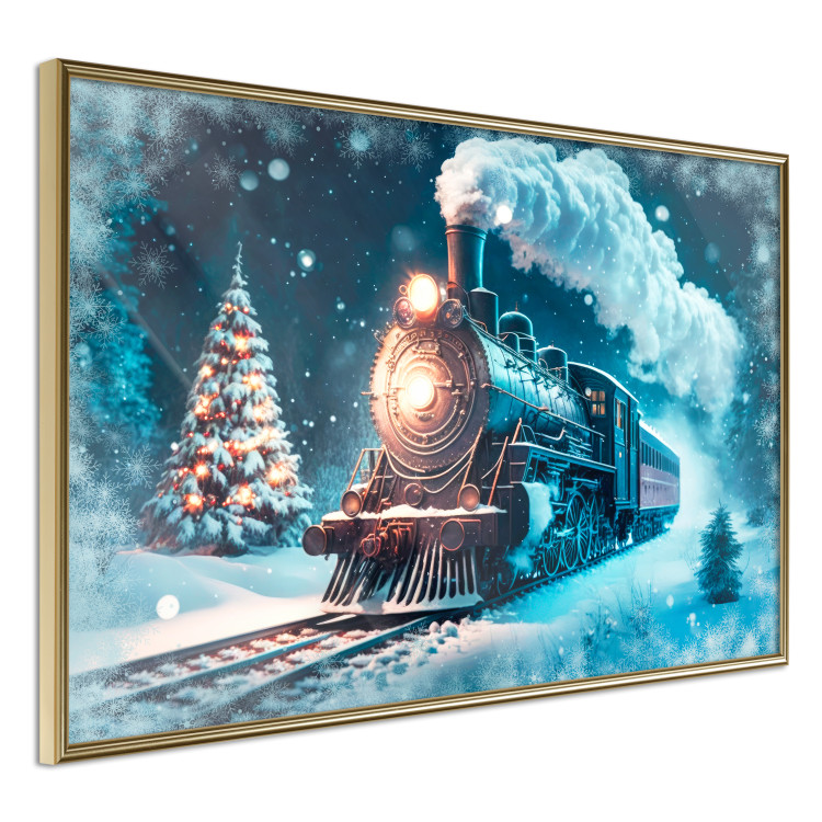 Poster Christmas Locomotive - A Train Traveling Through a Snowy Forest at Night 151868 additionalImage 7