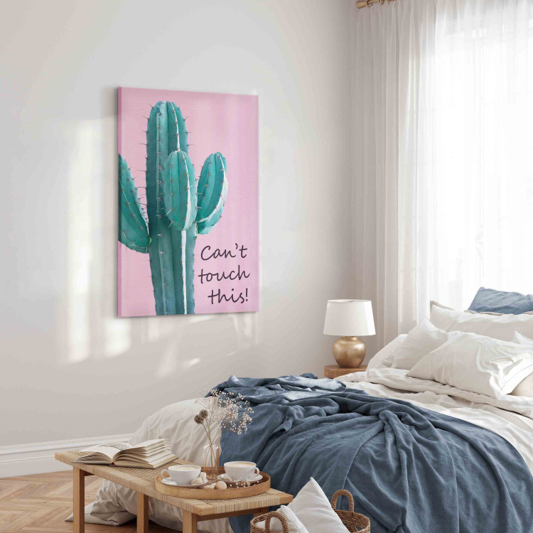 Leinwandbild Can’t Touch This! - Inscription on a Pink Background With a Green Cactus 151278 additionalImage 4