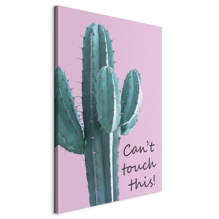 Leinwandbild Can’t Touch This! - Inscription on a Pink Background With a Green Cactus 151278 additionalImage 2