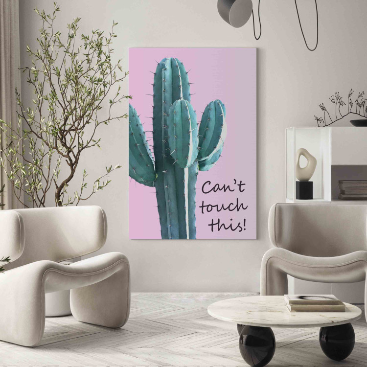 Leinwandbild Can’t Touch This! - Inscription on a Pink Background With a Green Cactus 151278 additionalImage 3