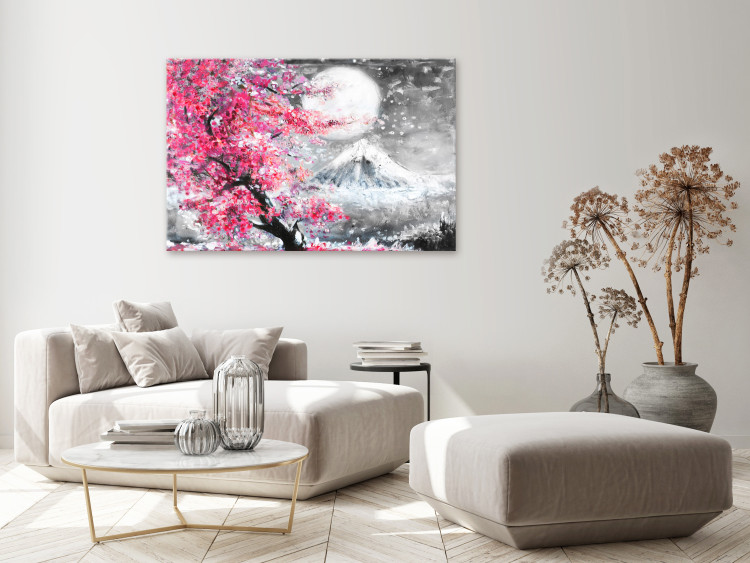 Wandbild Blossoming Cherry - Japanese Motif Against the Background of a Landscape With a Mountain and the Moon 147709 additionalImage 3