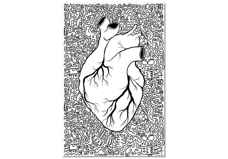 Wandbild Anatomische Herzenkonturen - Abstrakte Zeichnung in Schwarz-Weiß 127819