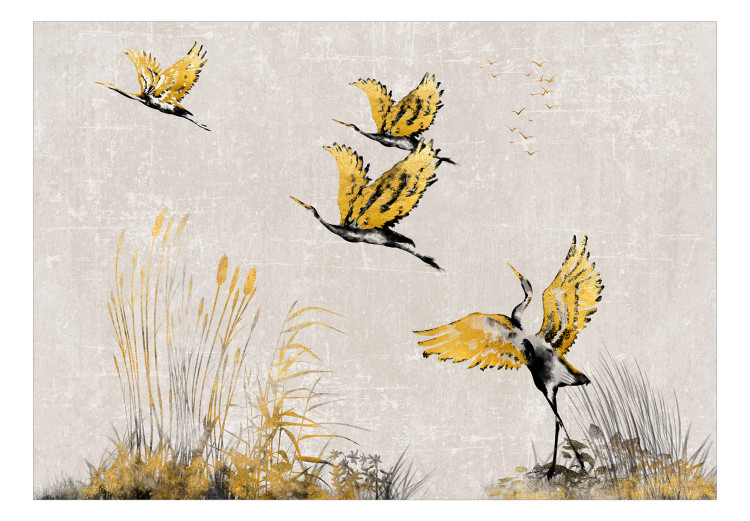 Vlies Fototapete Geese at Sunset - Birds Painted With Ink and Gold 146019 additionalImage 1