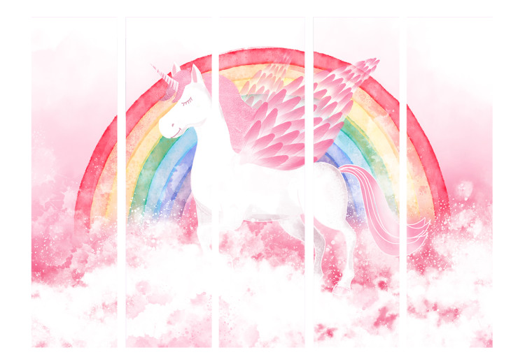 Trennwand Pink Power - A Unicorn With Wings and a Rainbow on a Background of Clouds II [Room Dividers] 151419 additionalImage 3
