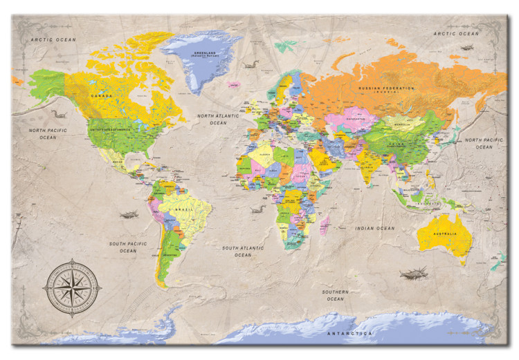 Foto auf Weltkarten Vintage-Weltkarte - Wandbilder Länder Bunte Unbekannte - (1-teilig) Leinwand 