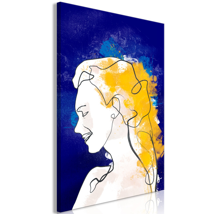 Bild auf Leinwand Frauenporträt auf blauem Hintergrund in einem minimalistischen Stil 135639 additionalImage 2