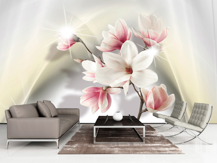 Fototapete Ast einer blühenden weißen Magnolie - Blumen auf subtilem Hintergrund 90459