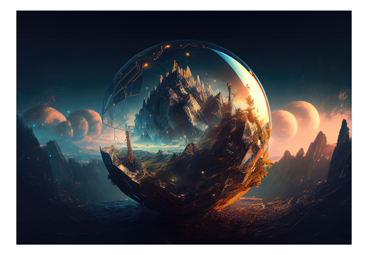 Fototapete A Magical Valley - A Mountain Landscape in a Glass Ball With Planets in the Background 150679 additionalImage 1