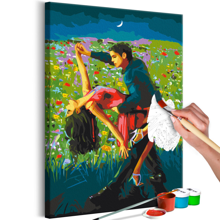 Wandbild zum Ausmalen Tango in the Moonlight - A Dancing Couple in a Colorful Meadow 144089 additionalImage 3