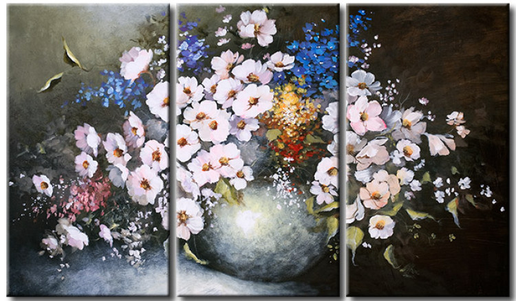 Leinwandbild Blumen im Krug (3-teilig) - Stillleben mit bunten Blumen 48489